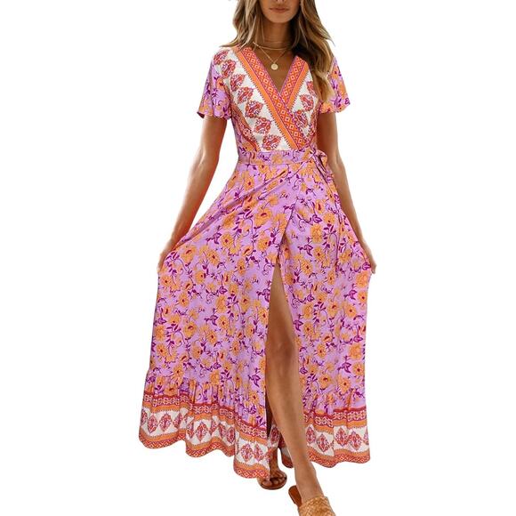 Zesica Women's Bohemian Floral Print Maxi Wrap Dress‎ sise small - Picture 1 of 6